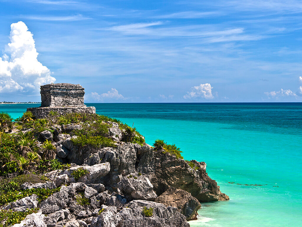 Maya ruins overlook the beautiful Caribbean
