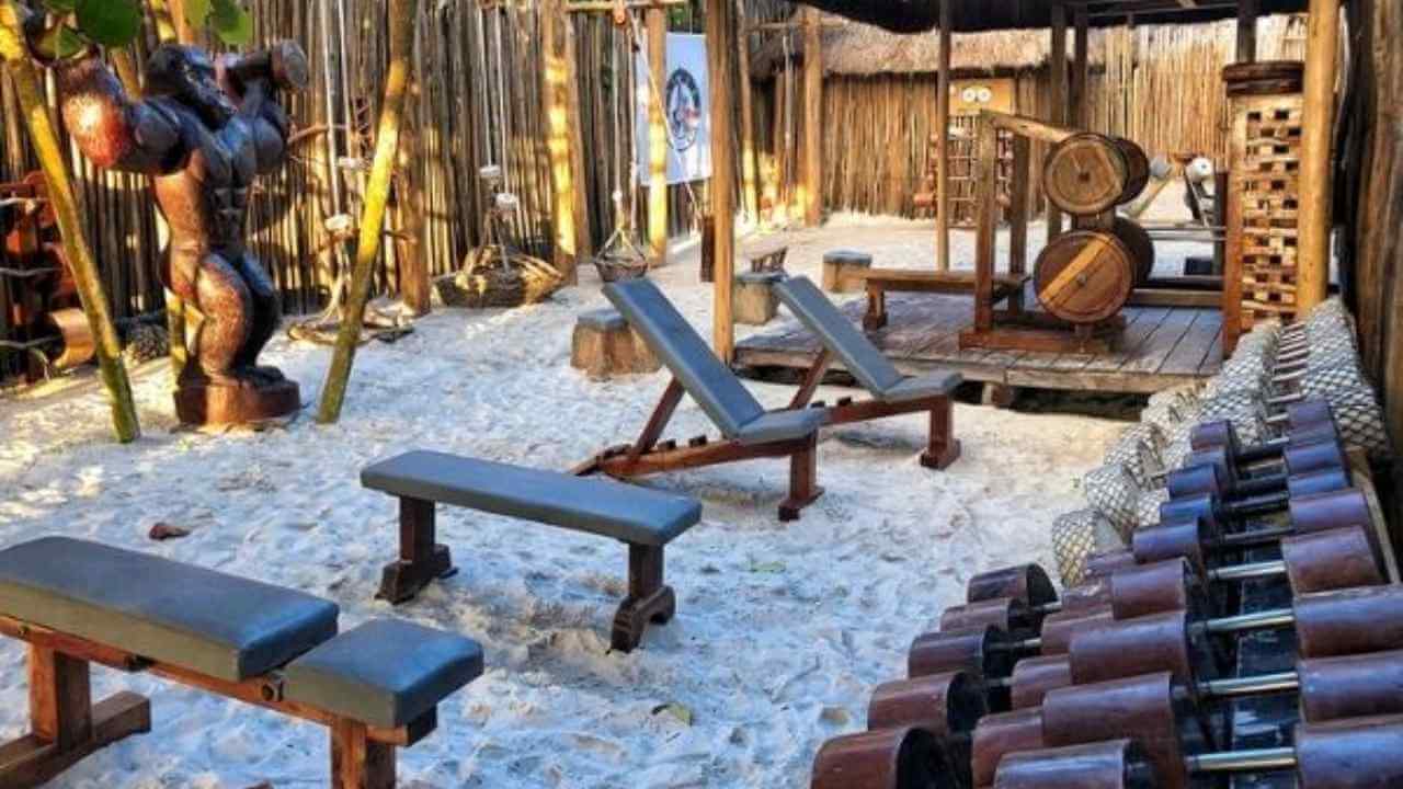 workout equipment at tulum jungle gym