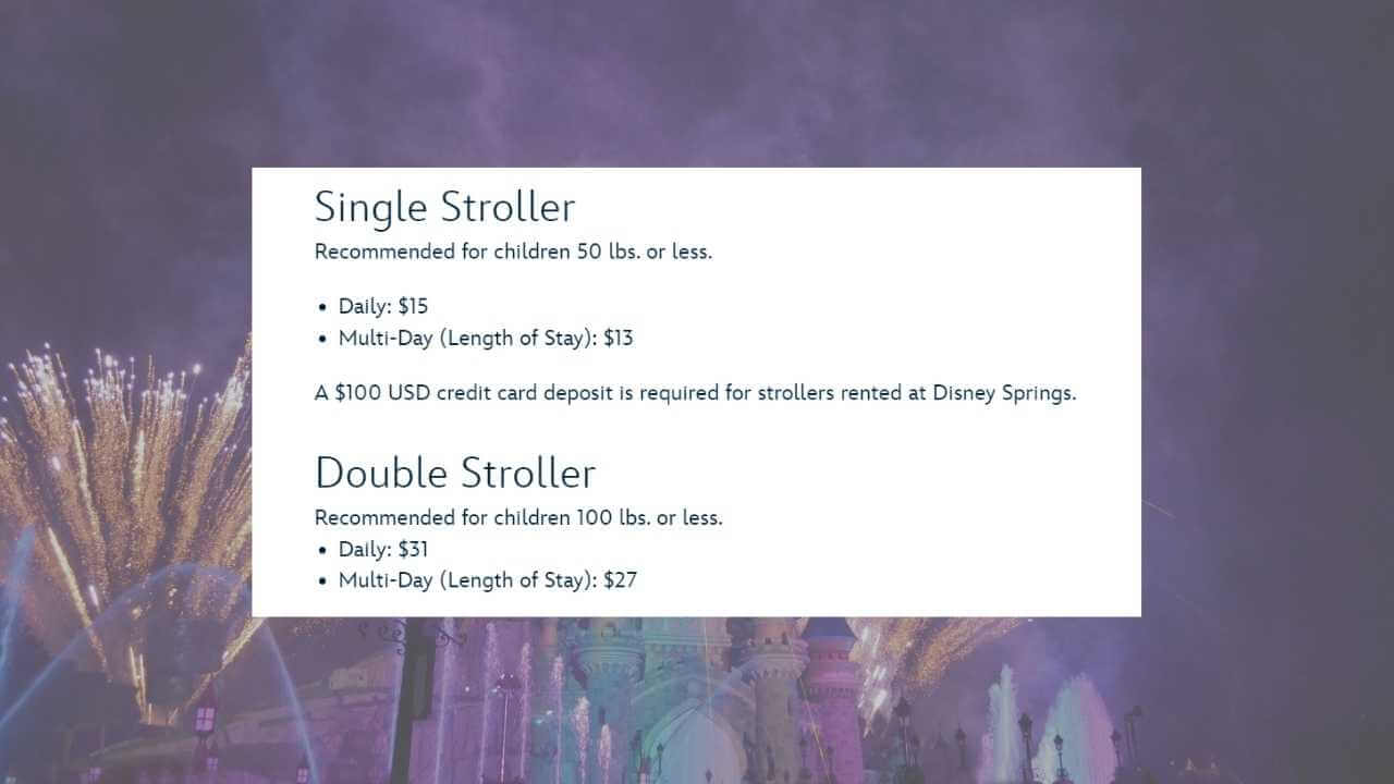 statement from disney about how much it cost to rent a stroller