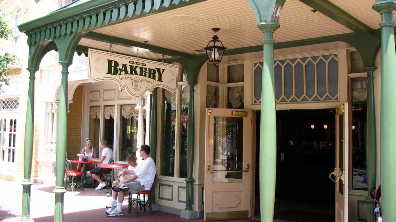 outside view of the main street bakery with people sitting outside