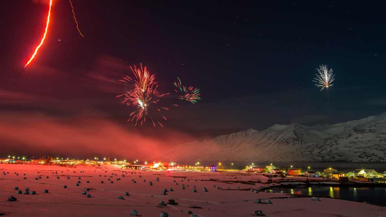 fireworks in the sky over iceland