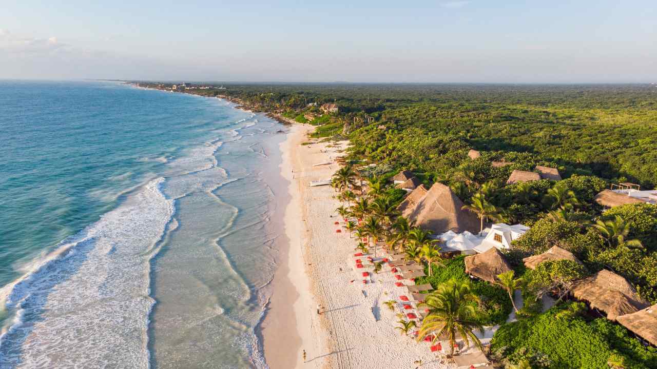 aerial view of the famous beach in tulum