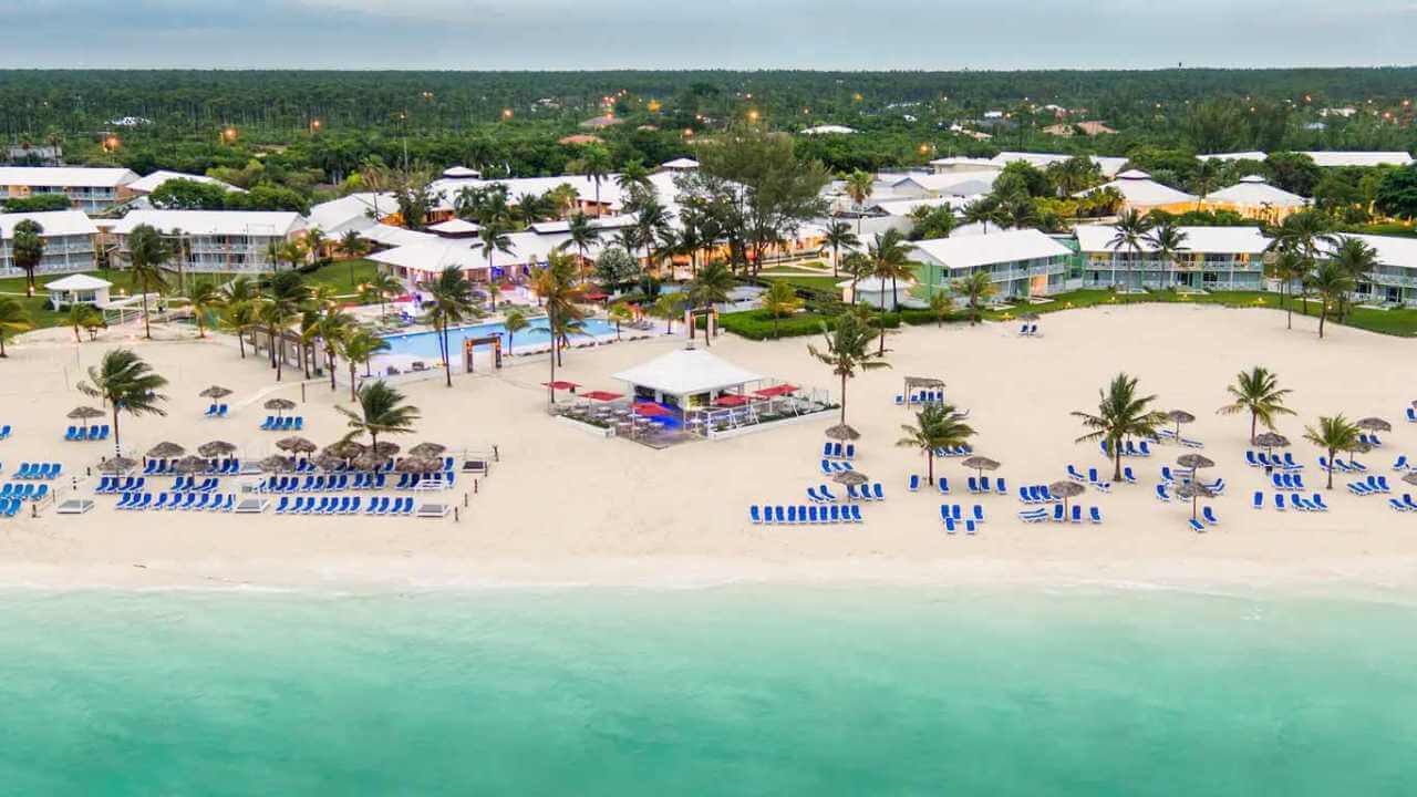 an aerial view of the viva fortuna beach by wyndham beach and resort 
