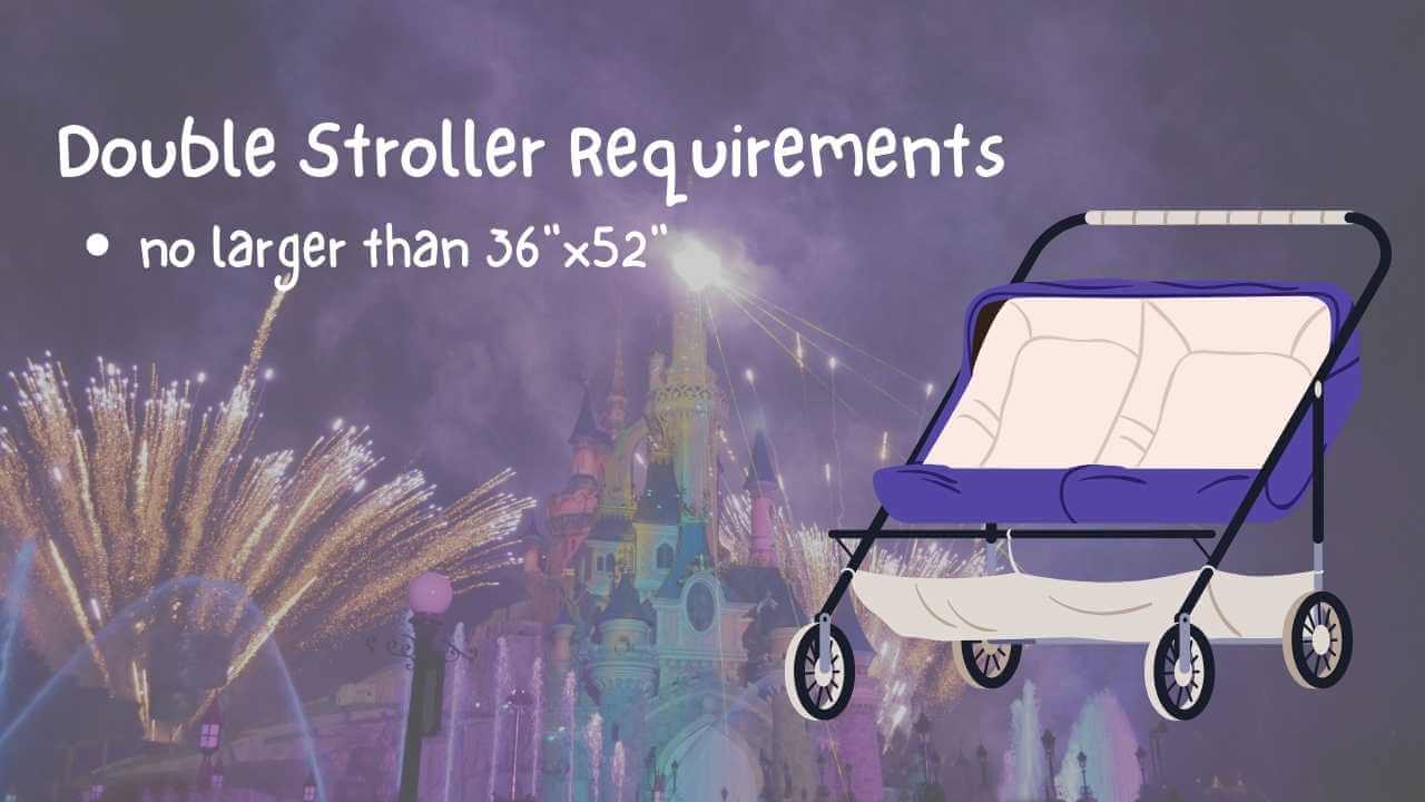 graphic of a tandem stroller with a castle and fireworks in the background