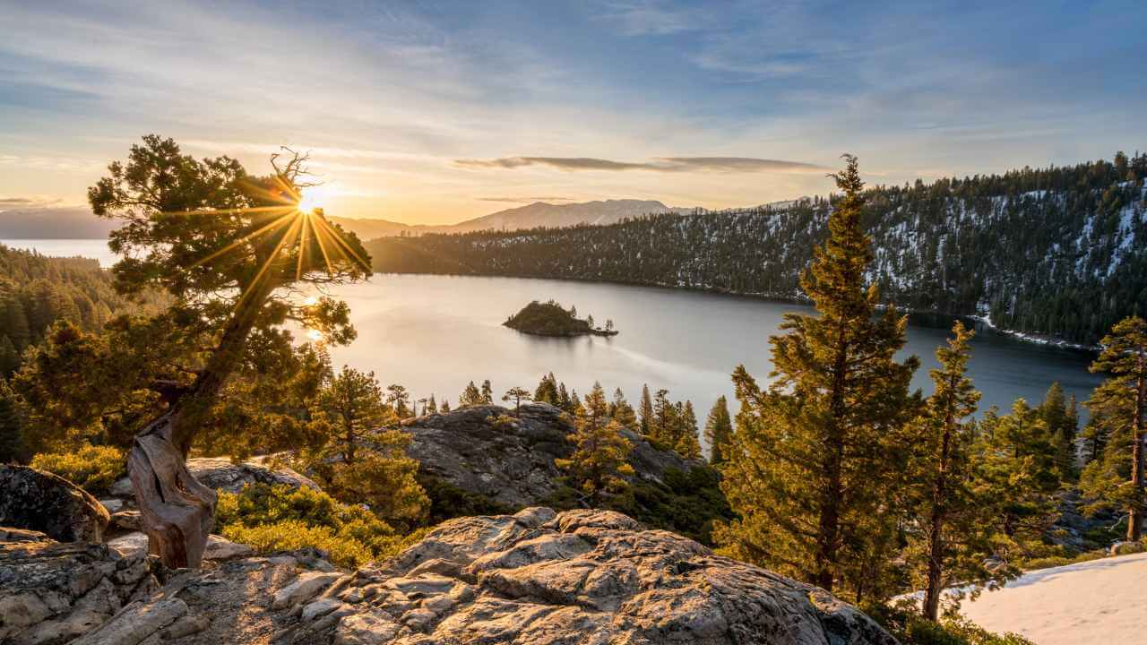 view of lake tahoe during sunset