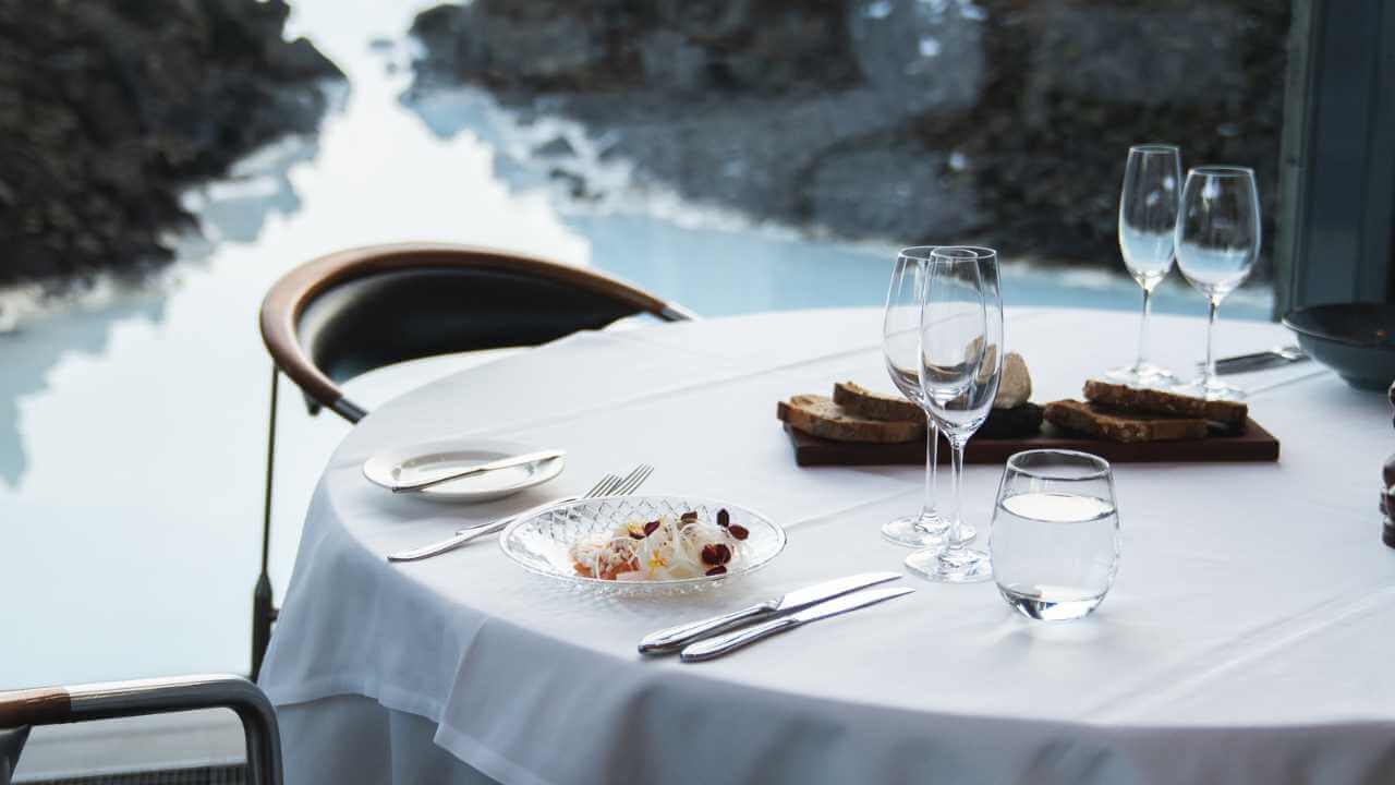 table at the lava restaurant at the blue lagoon