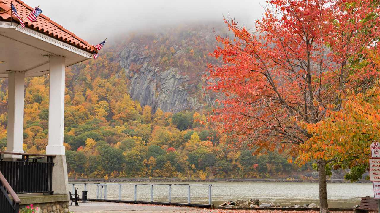 hudson river falls, new york, usa - fall foliage