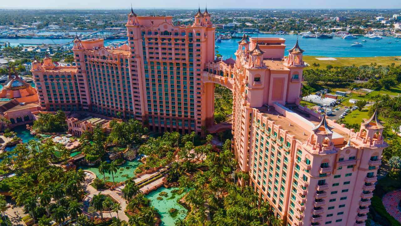   aerial view of royal tower at the atlantis resort on paradise island in nassau