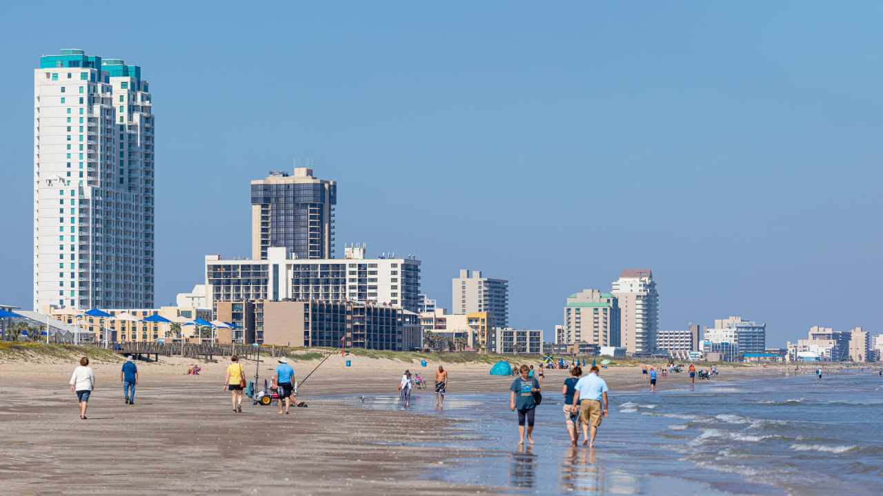 resorts lining south padre island in texas