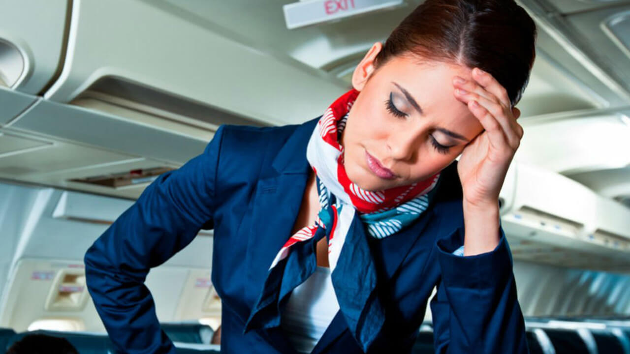 Stressed out flight attendant