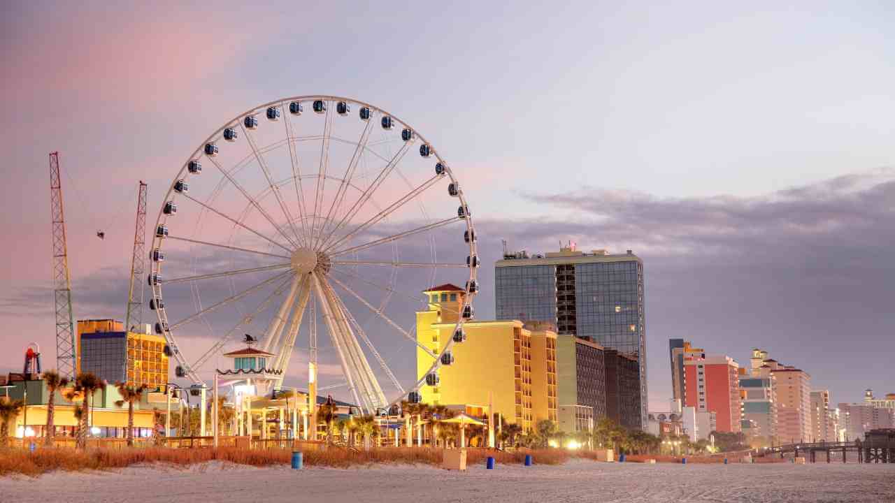 a ferris wheel at the beach in myrtle beach, sc