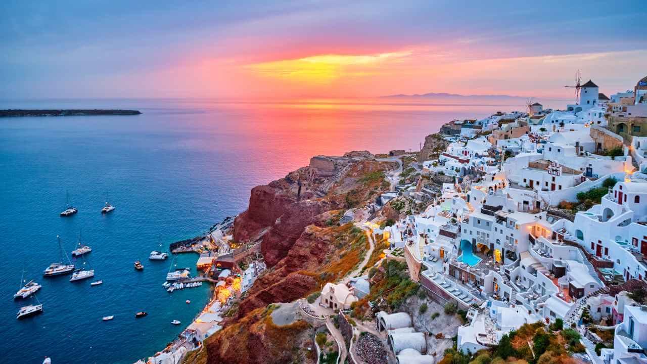 sunset in santorini, greece