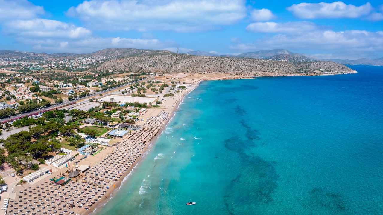 an aerial view of the beach in Crete