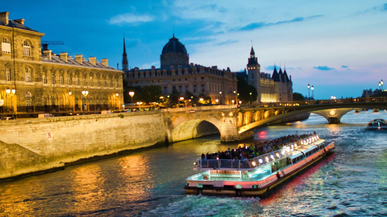 the seine river at night in paris, france
