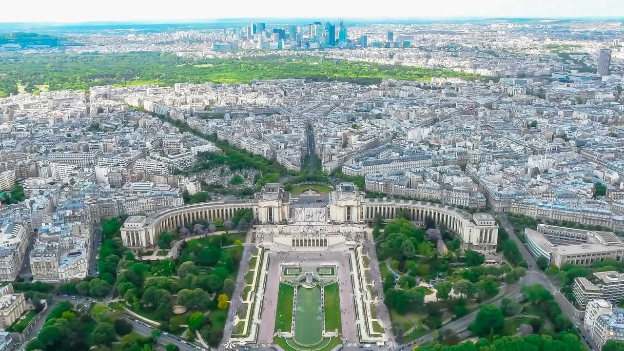 aerial view of the eiffel tower, paris, france - paris stock videos & royalty-free footage
