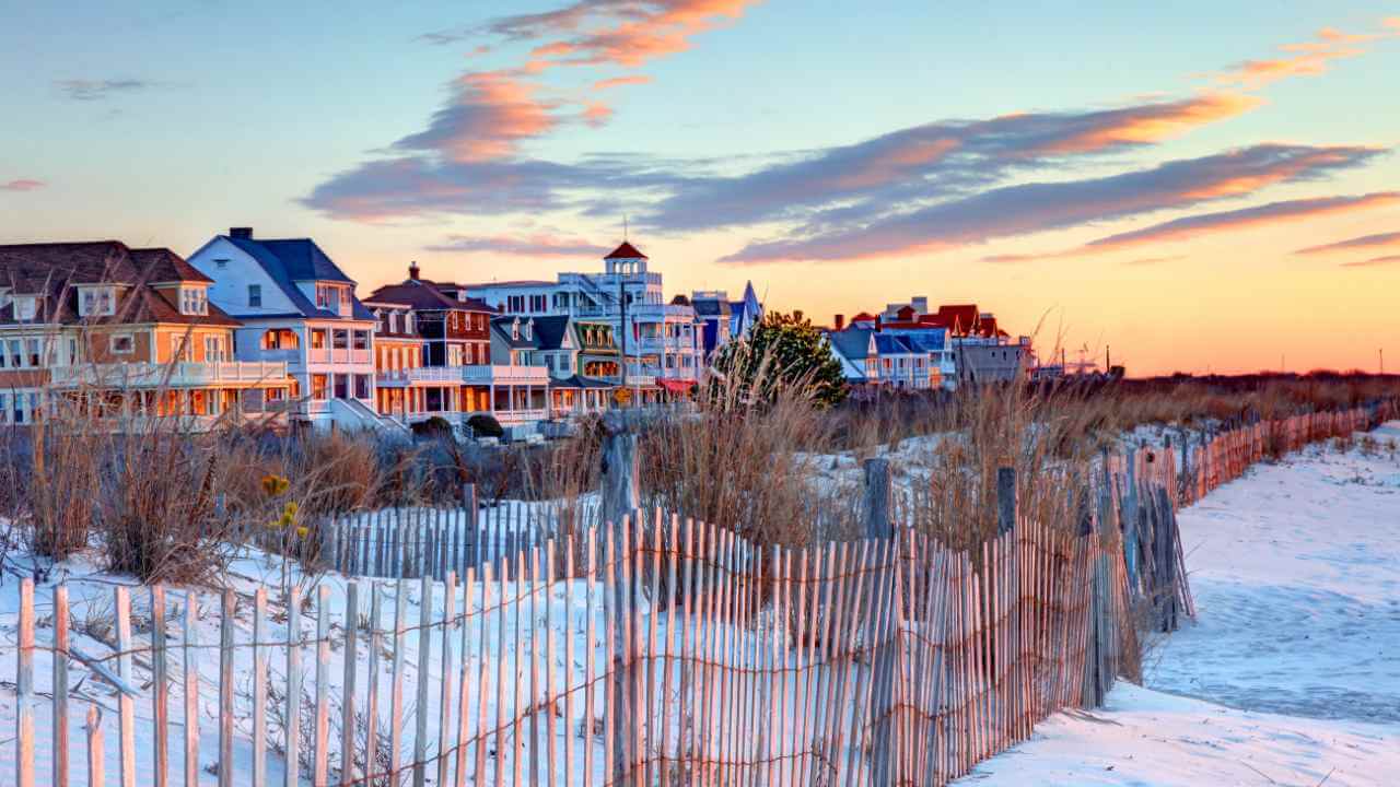 beach houses during sunset