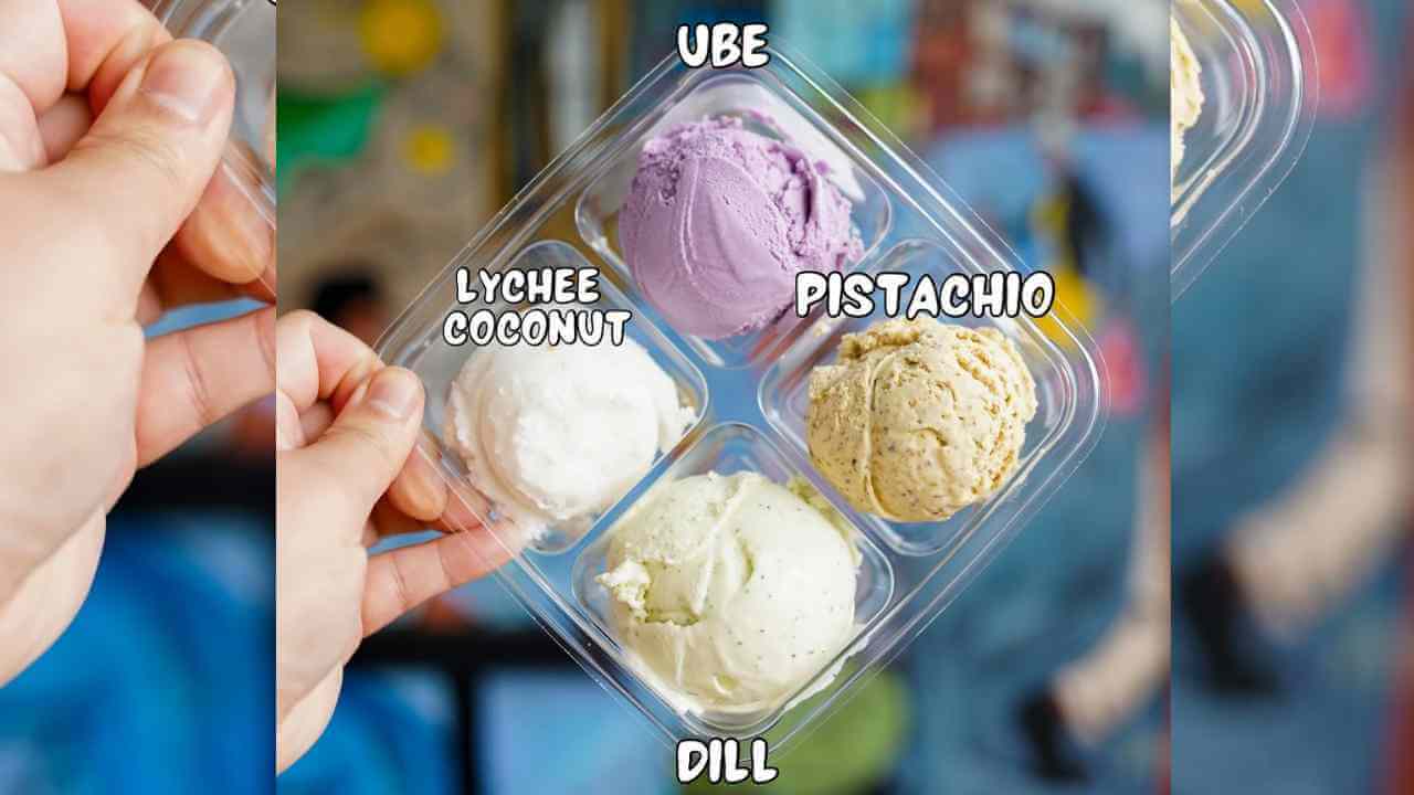 four different flavors of ice cream in a plastic container