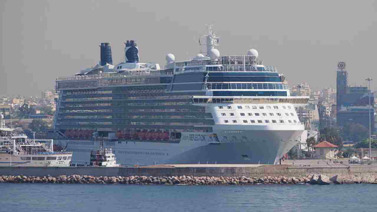 a large cruise ship docked at the port