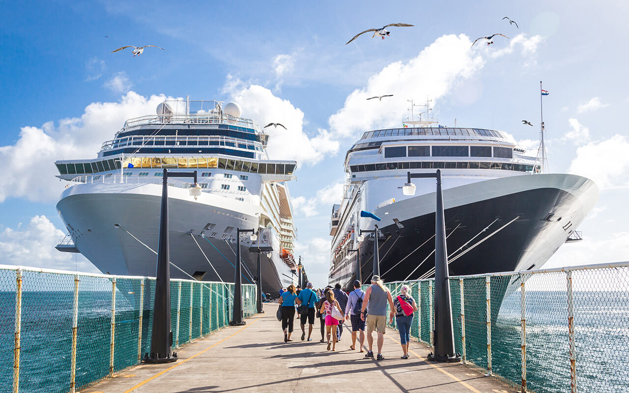 Two cruise ships at the dock