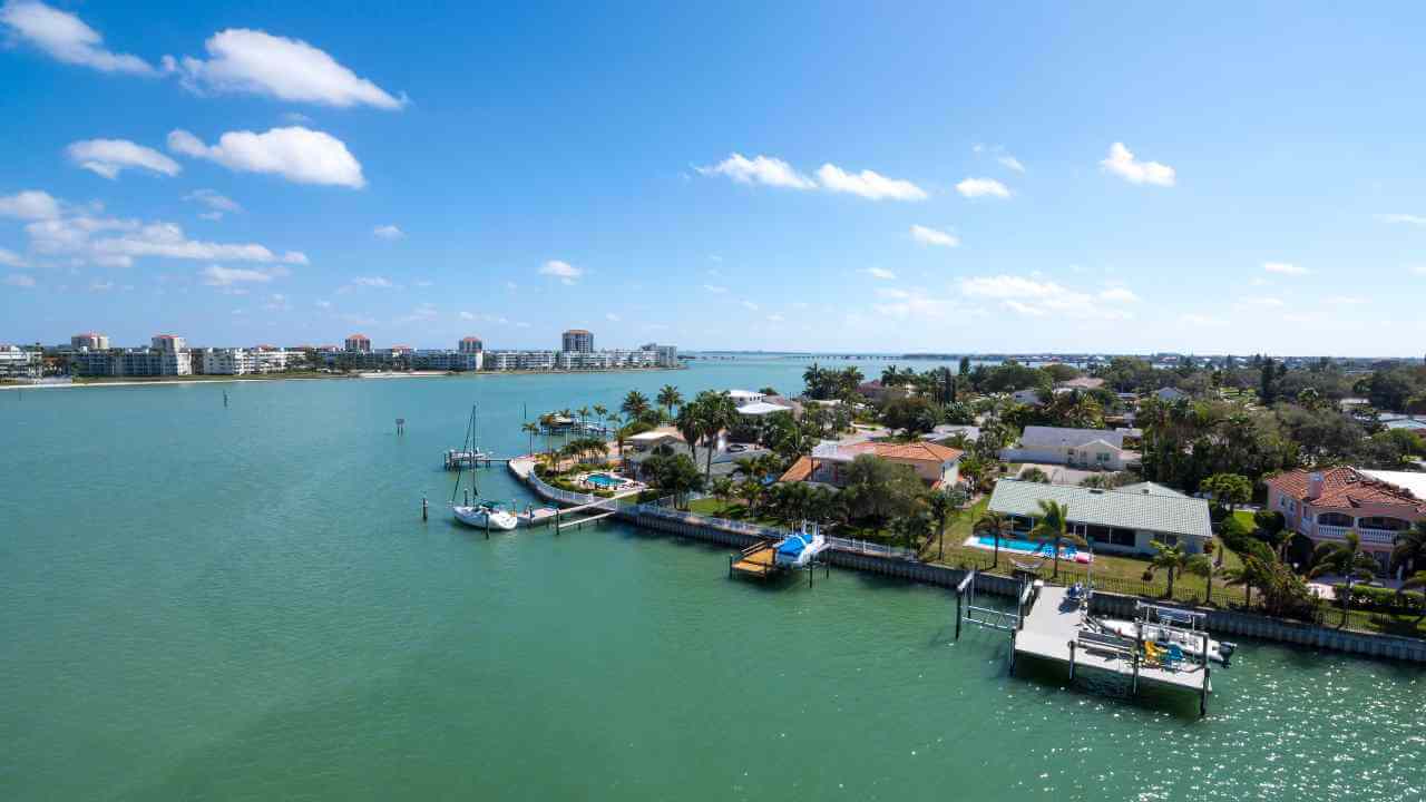 an aerial view of the marina in fort myers, florida