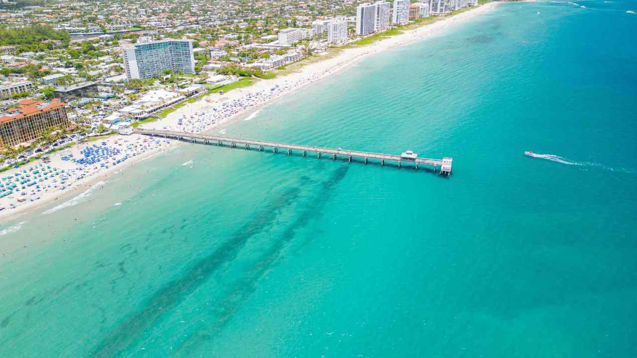 an aerial view of the beach and city in Florida