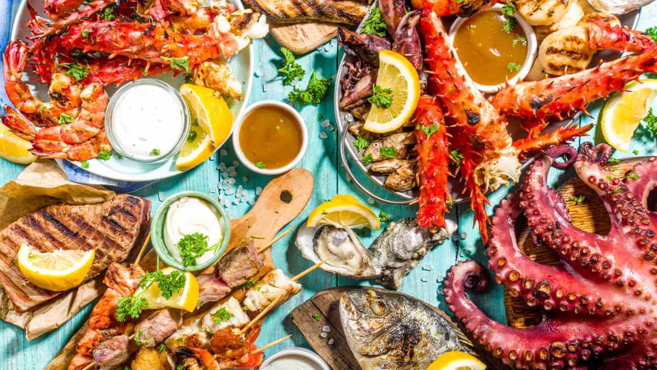 seafood platter with octopus, squid and other seafood