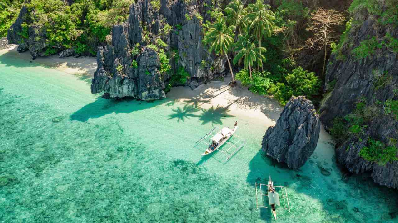 an aerial view of a tropical beach in the Philippines