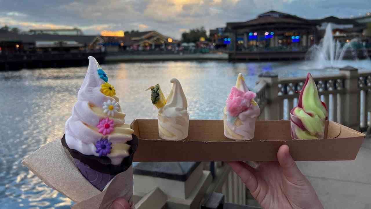 ice cream flight and swirl ice cream cone