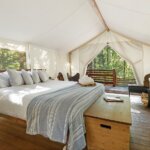 inside of a glamping tent