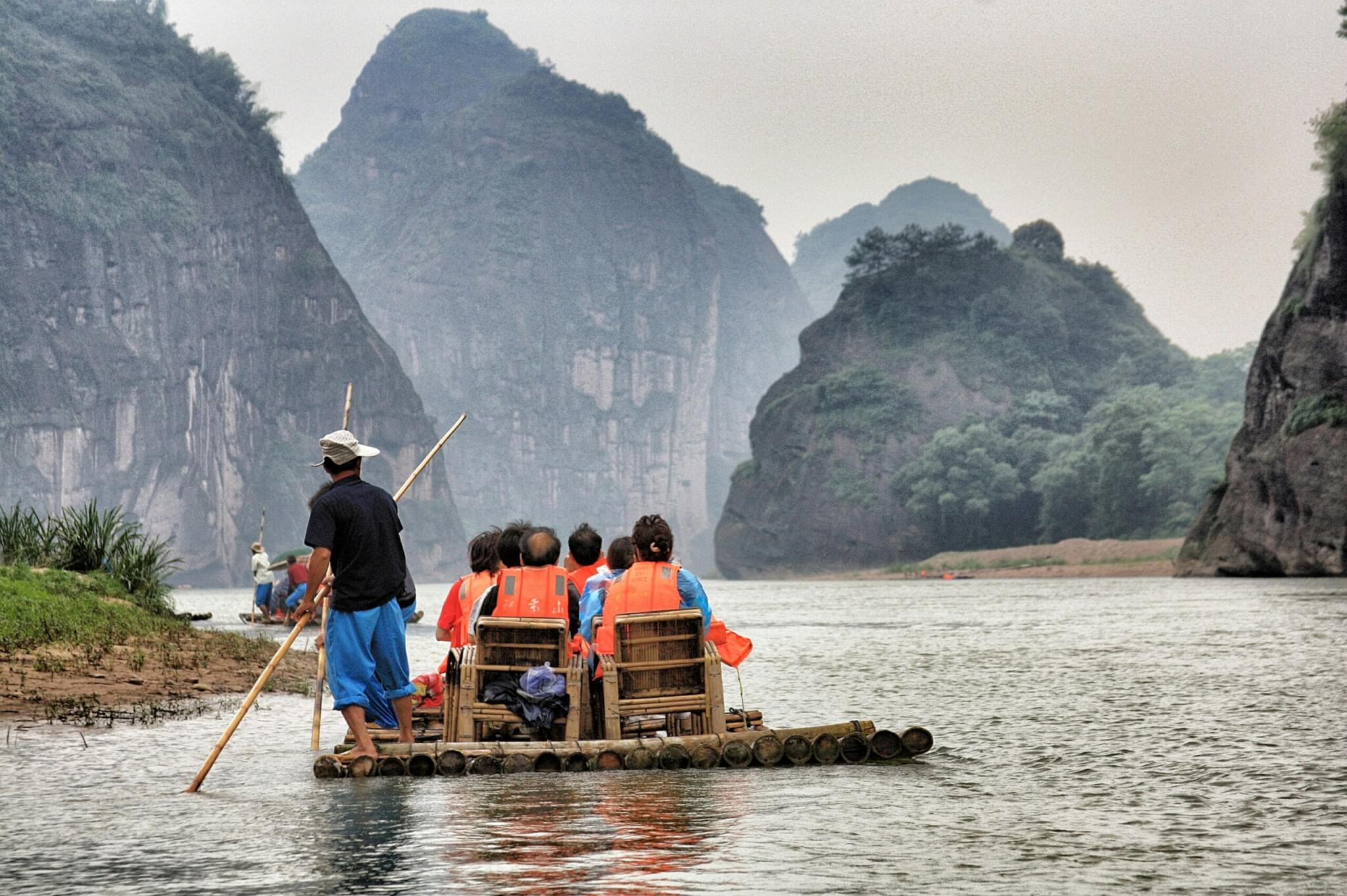 people on a river boat