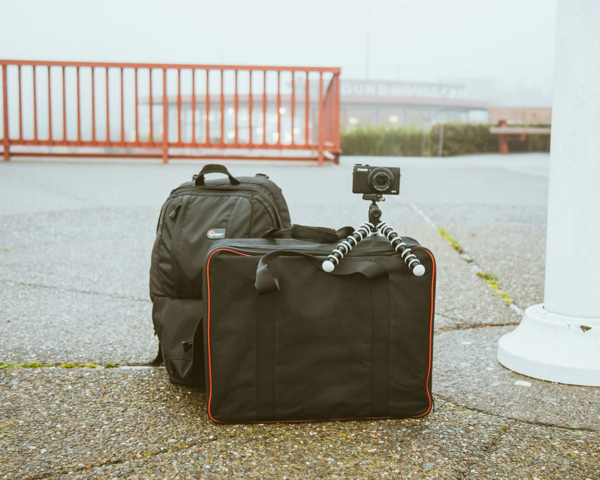 carry on luggage and camera