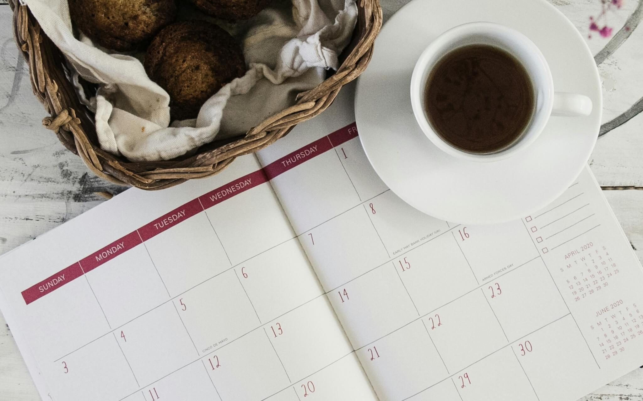 calendar and a cup of coffee