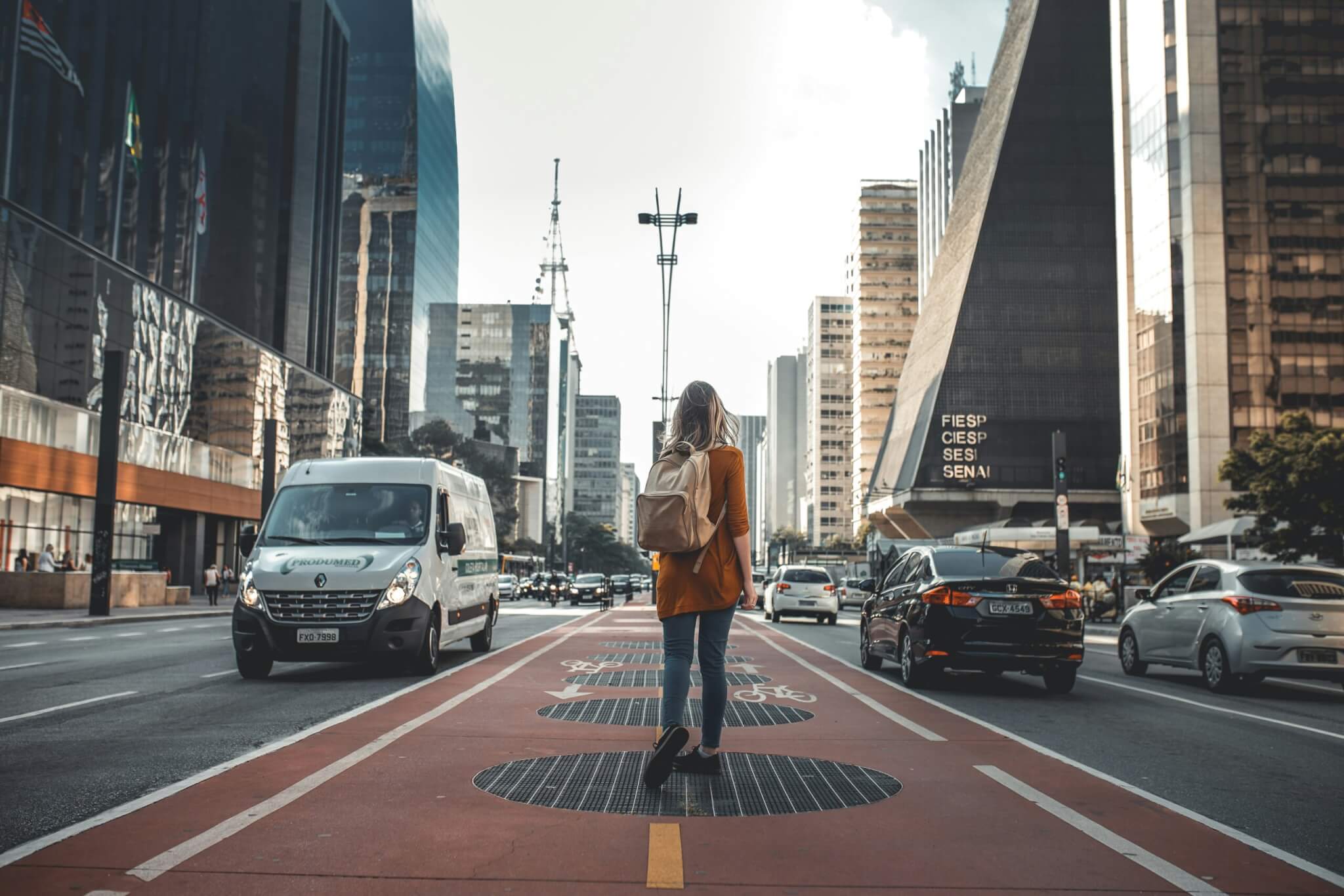 woman walking in street