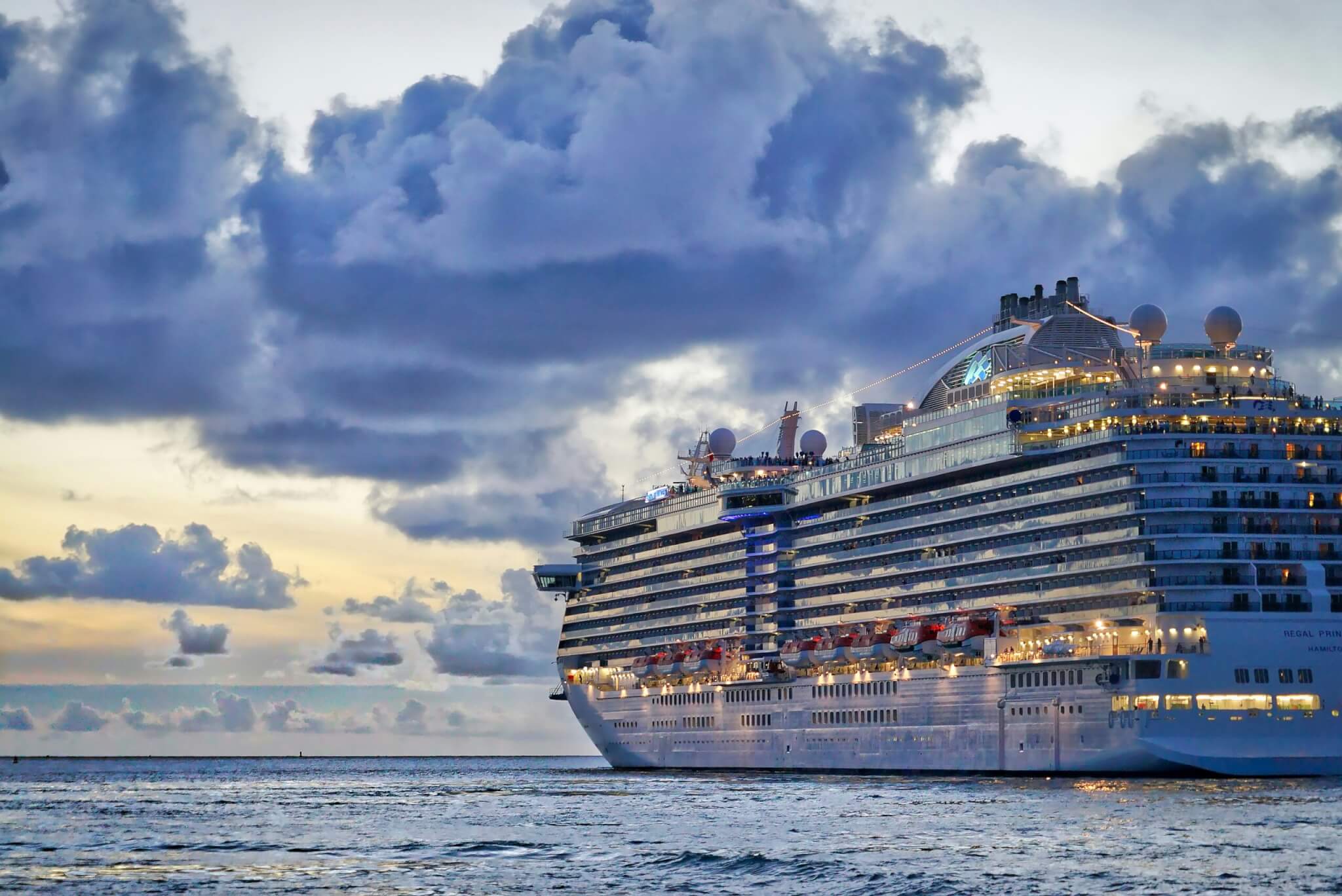 cruise ship at night