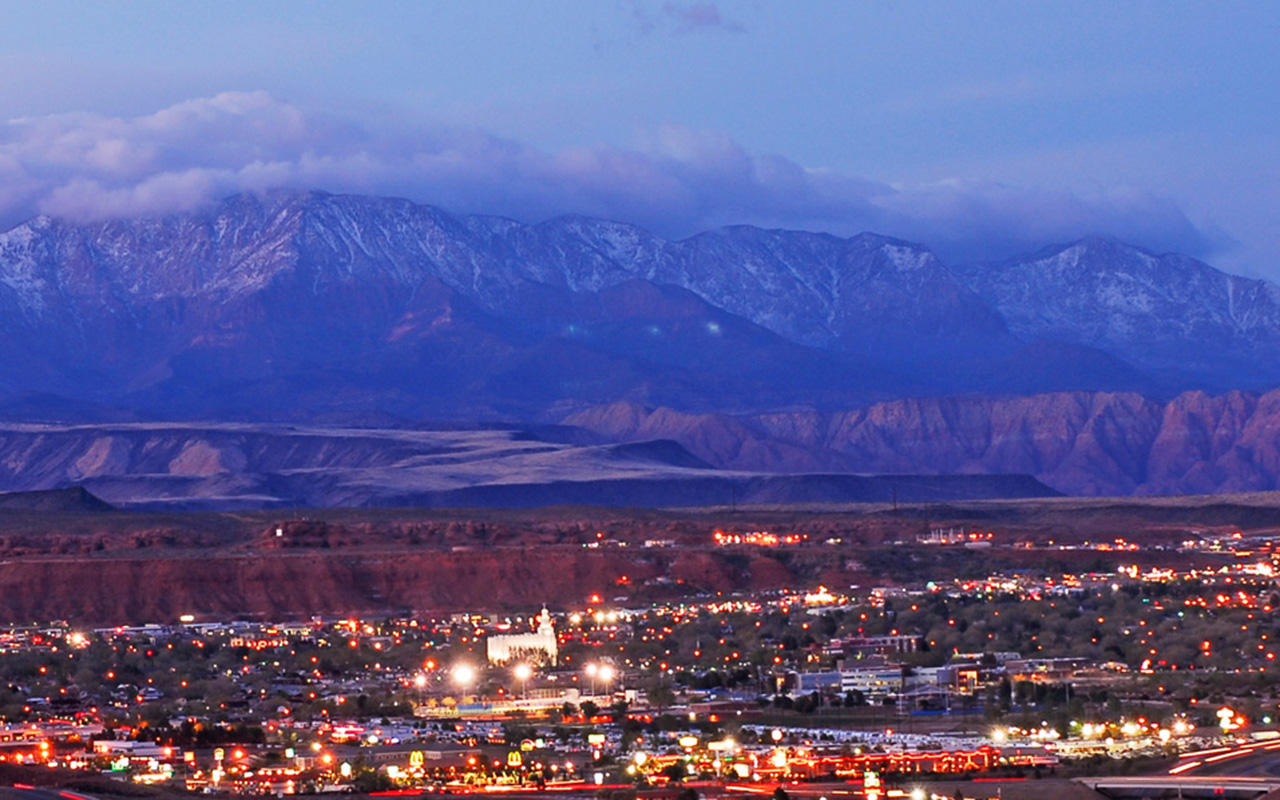 Overlook of downtown St. George and adjacent Pine Valley Mountains