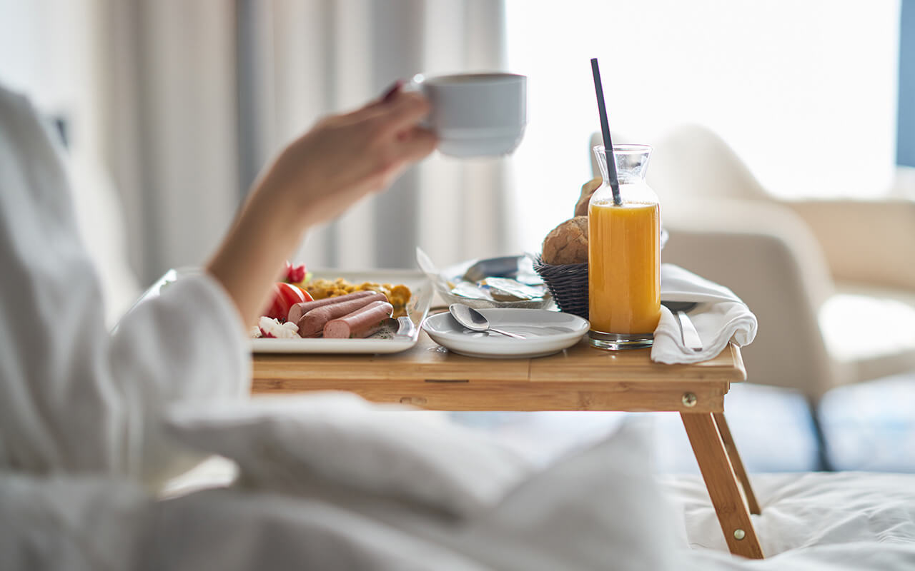 Breakfast in a hotel room