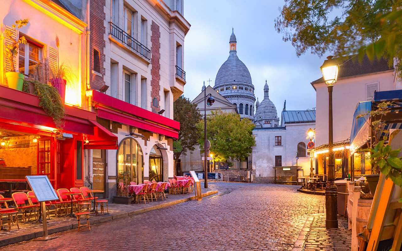 Cobblestone street in Paris, France