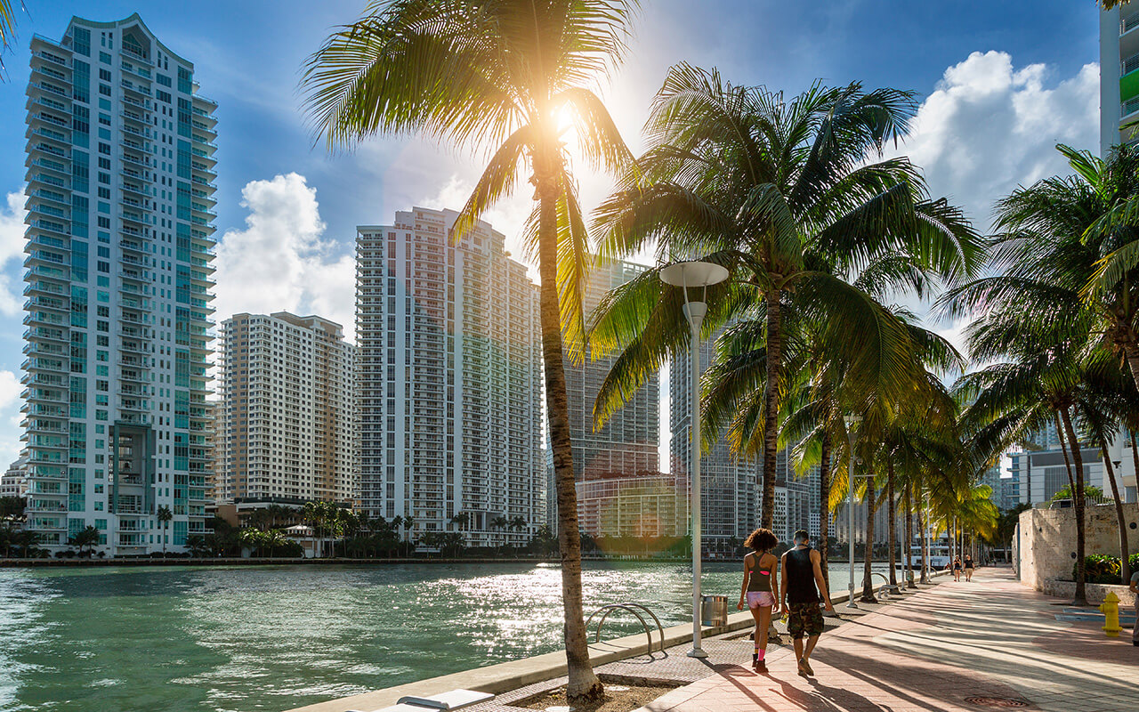 Sidewalk by the water in Miami, Florida