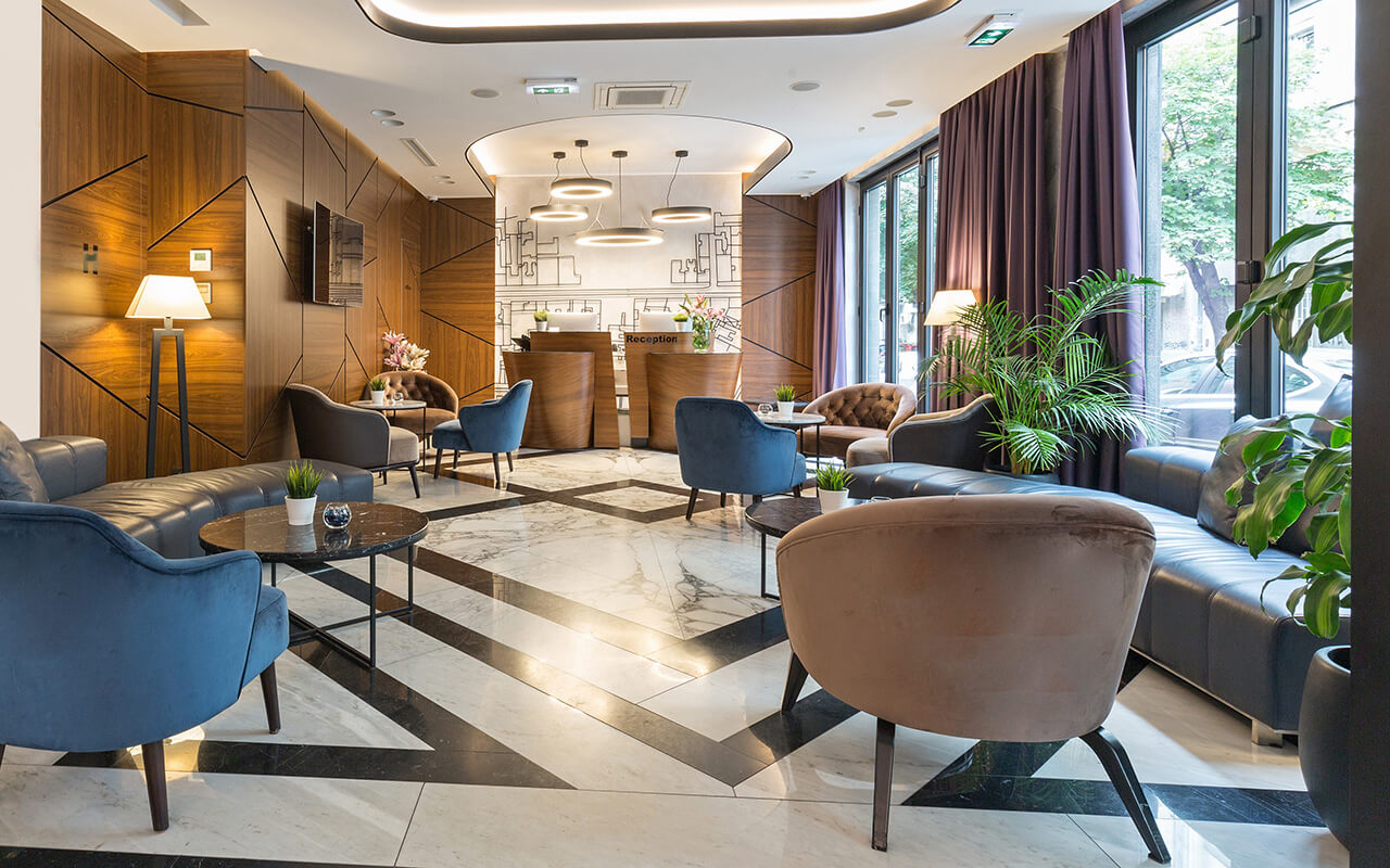 Interior of a modern luxury hotel reception