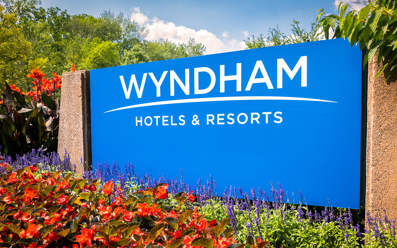 Wyndham Hotels and Resorts headquarters entrance sign. 