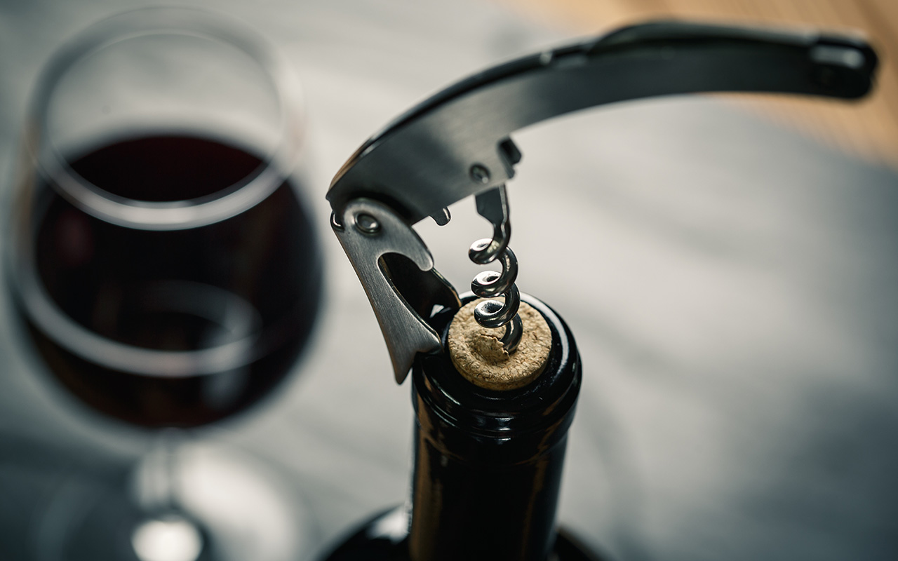 Corkscrew in a wine bottle