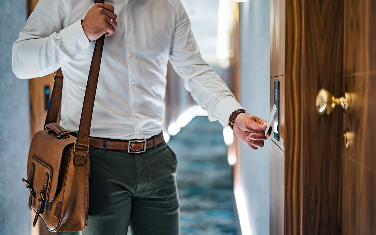 Opening a hotel room door