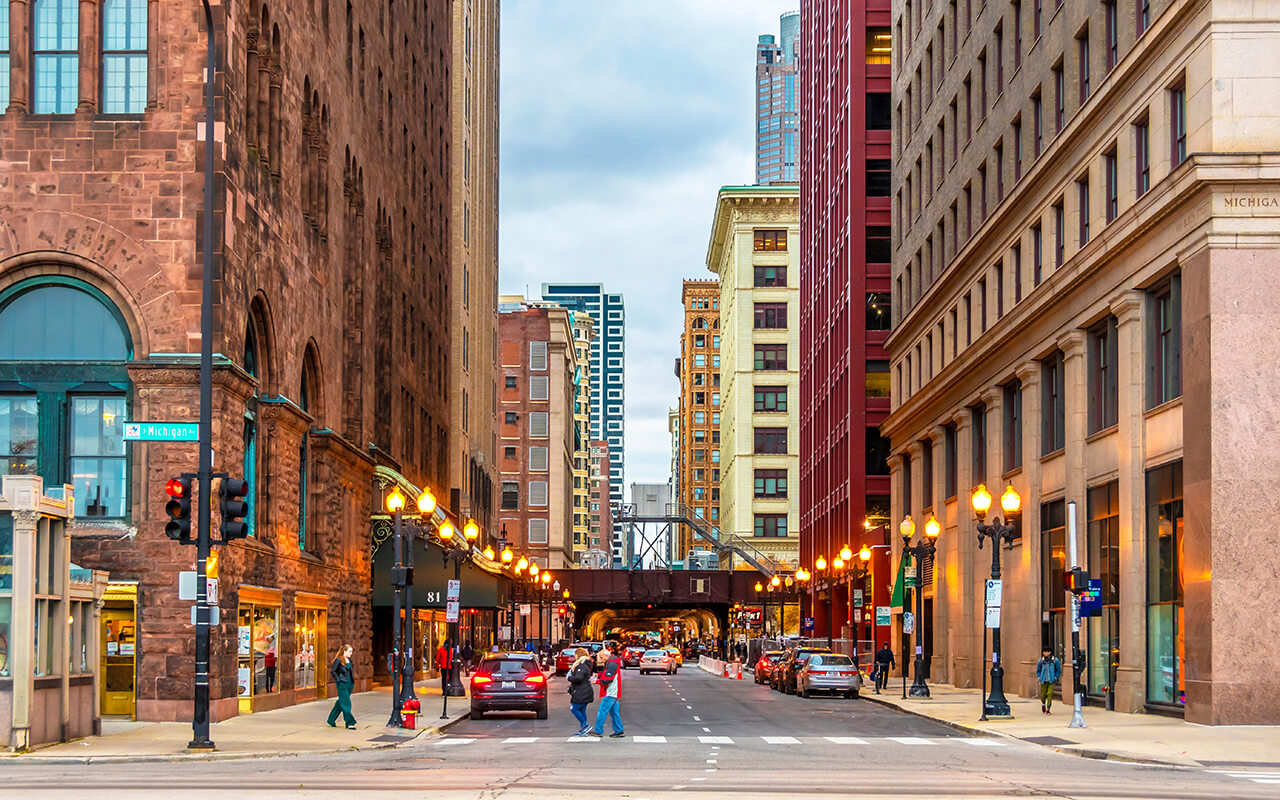 City street in Chicago, Illinois 