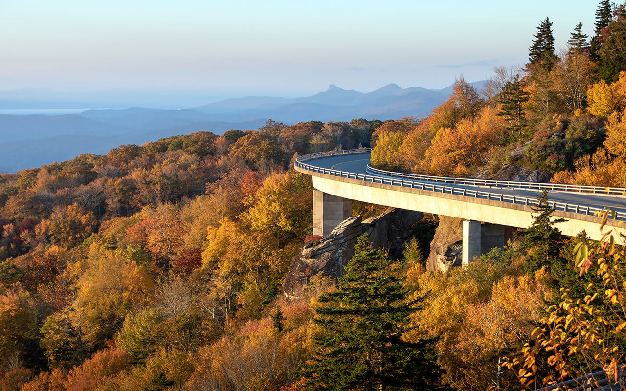 Lynn Cove Viaduct on the North Carolina Blue Ridge Parkway displayed in peak leaf color