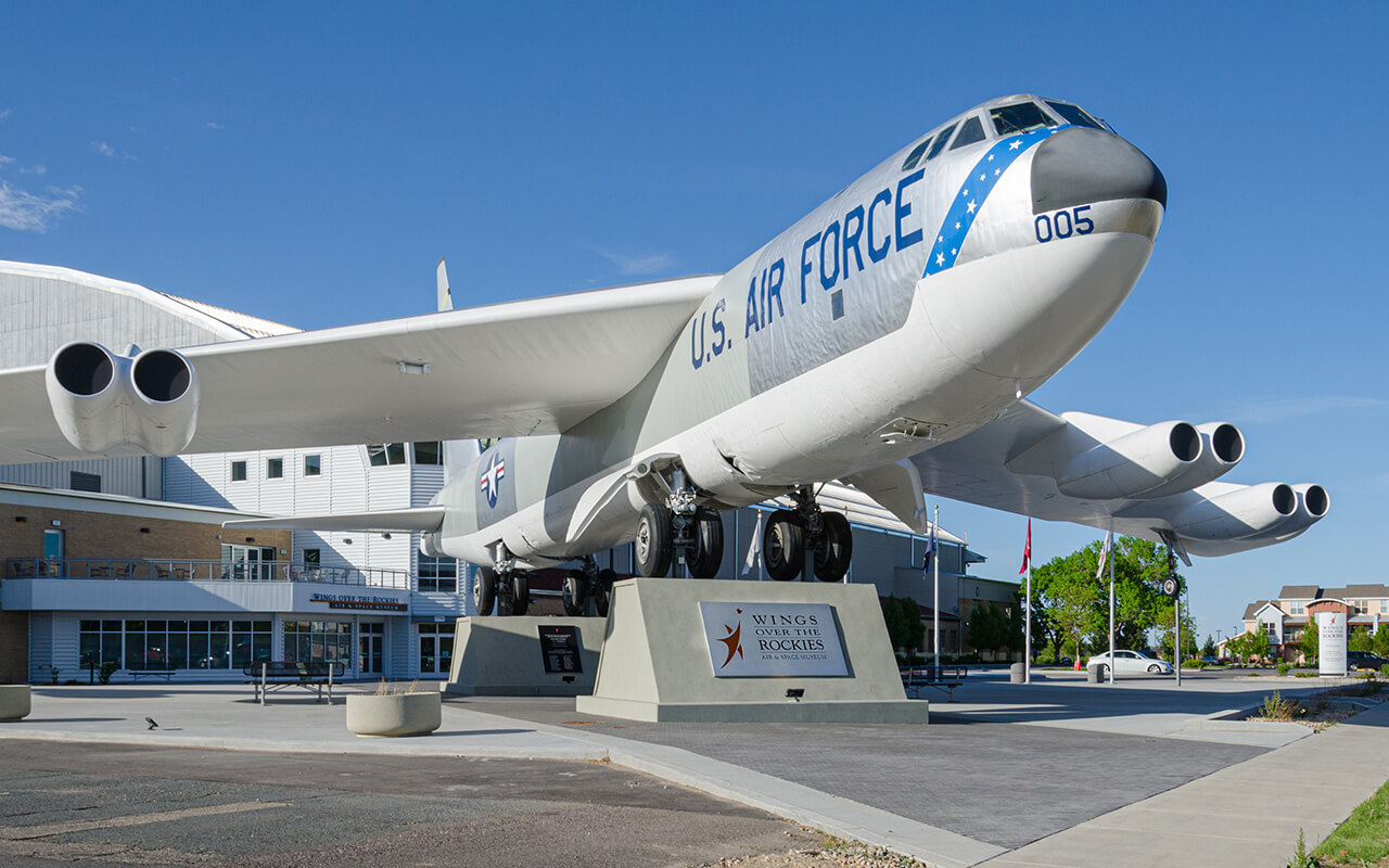 Airplane at the entrance to the Wings Over the Rockies Air and Space Museum on April 23, 2012 in Aurora, Colorado, USA