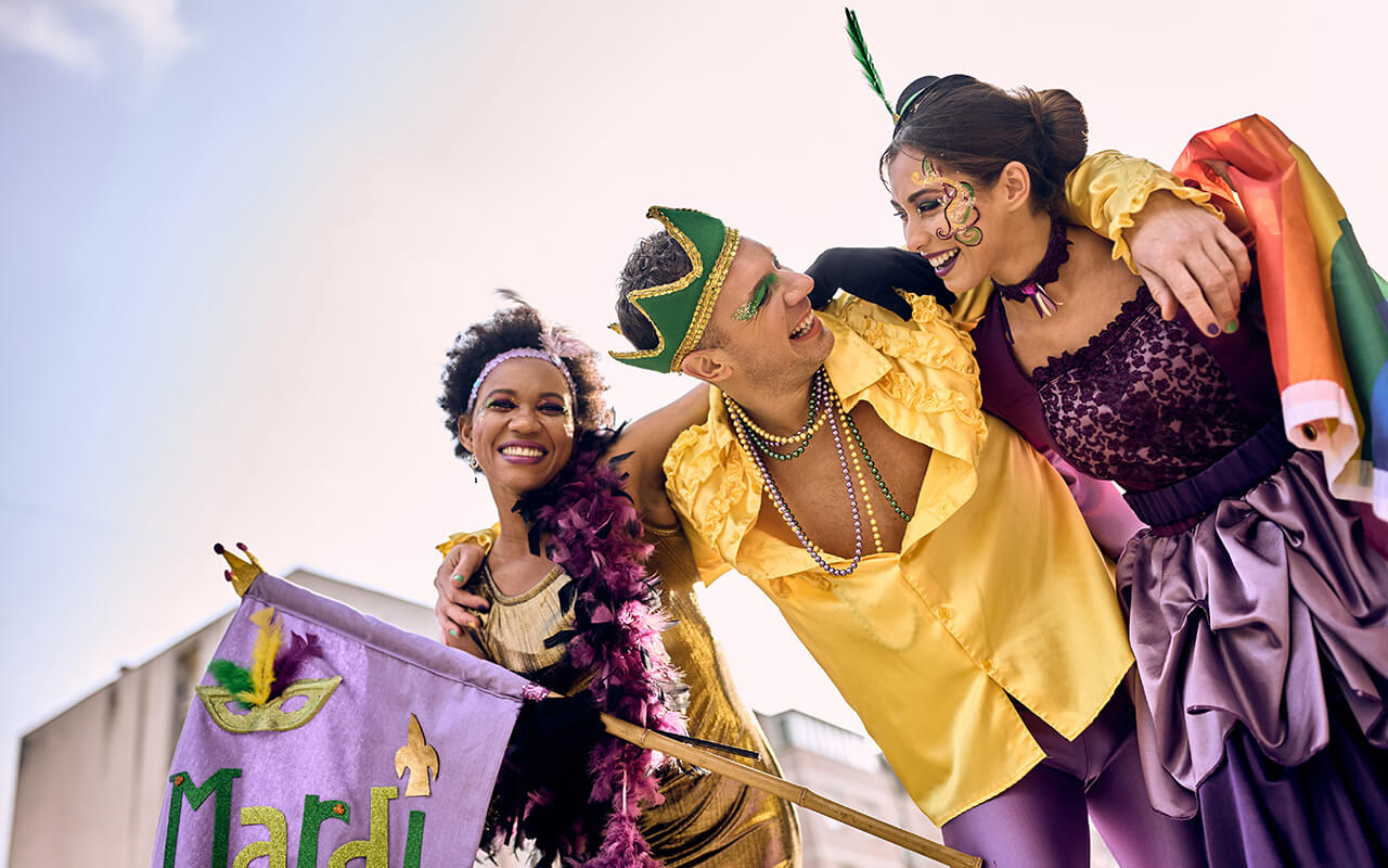 People enjoying Mardi Gras in New Orleans