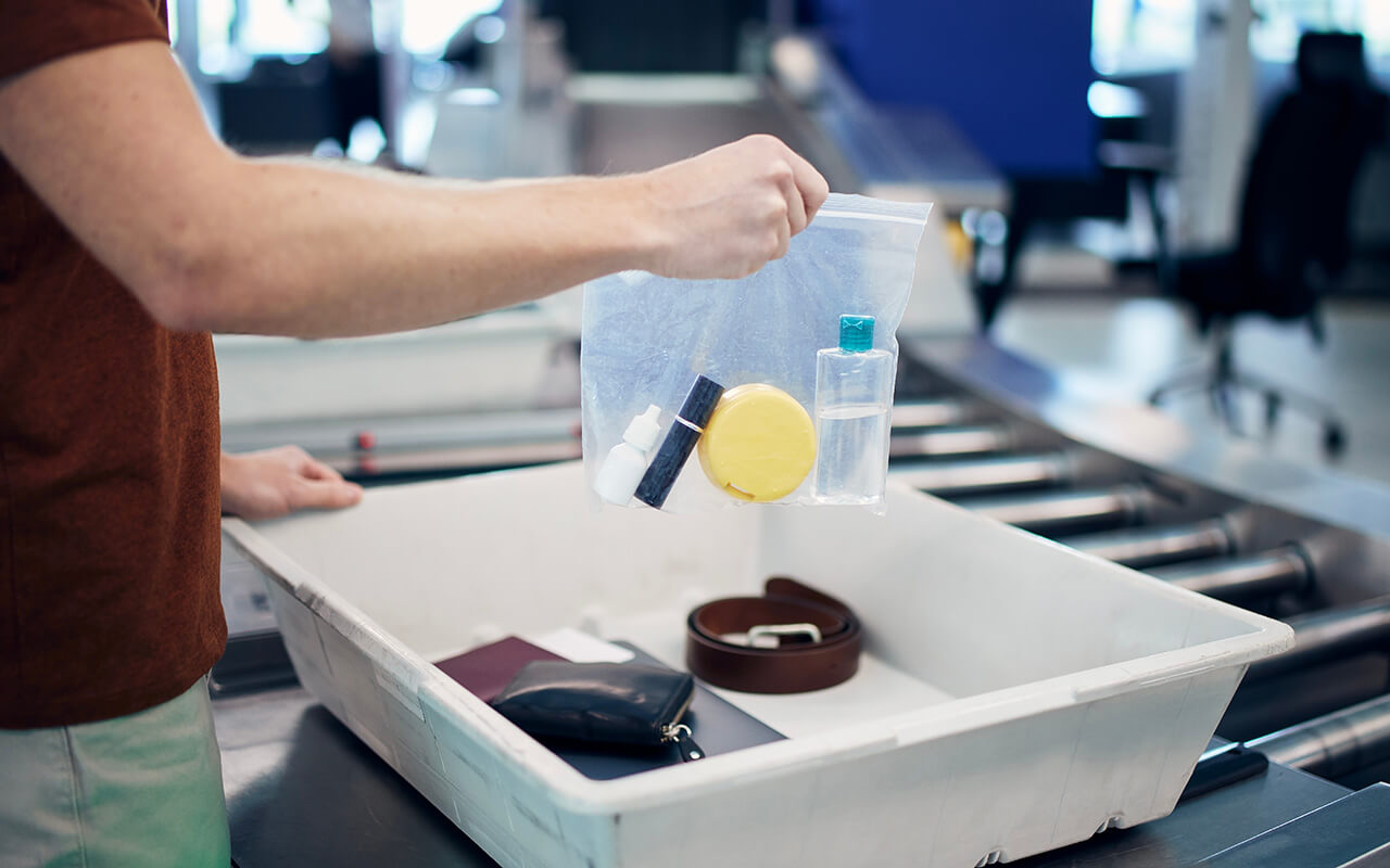 makeup in an airport security bin