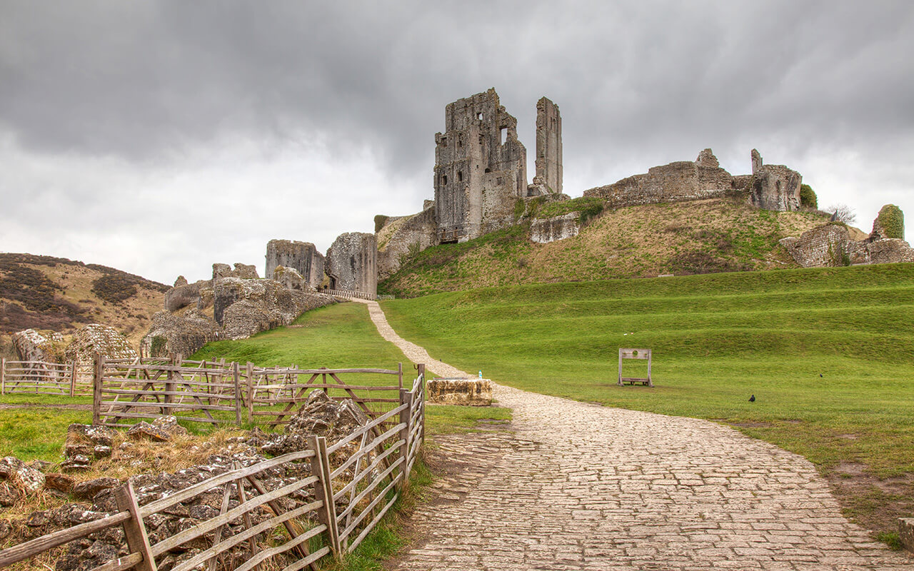 Corfe Castle in Dorset, England