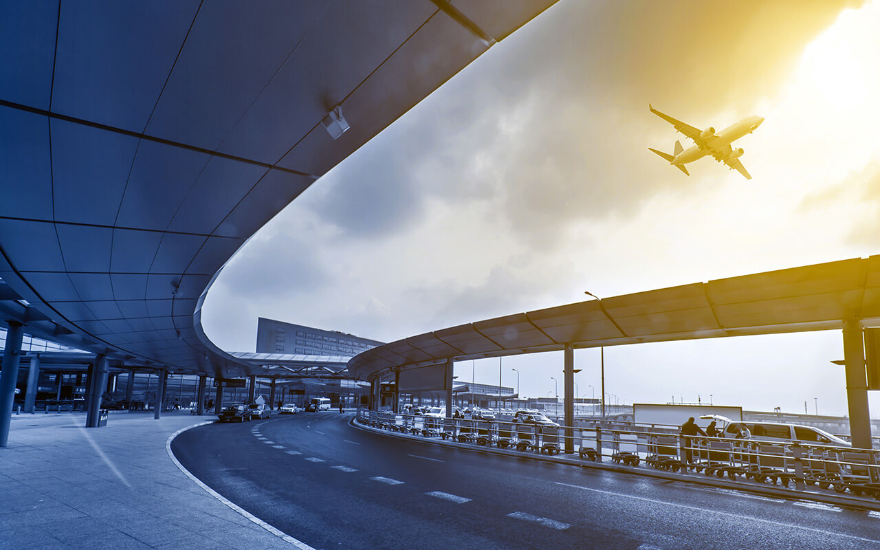 Plane flying over the airport