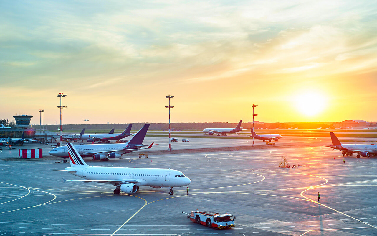 Planes on the tarmac at an airport